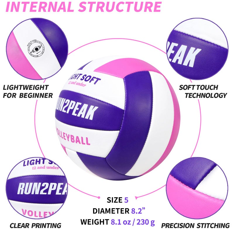 RUN2PEAK Light Soft Volleyball - Light Volleyball Designed for Beginners Kids Youth Teen - Lightweight Volleyballs for Indoor Outdoor Beach Backyard Official Size 5 Training Volley Ball - Image 5